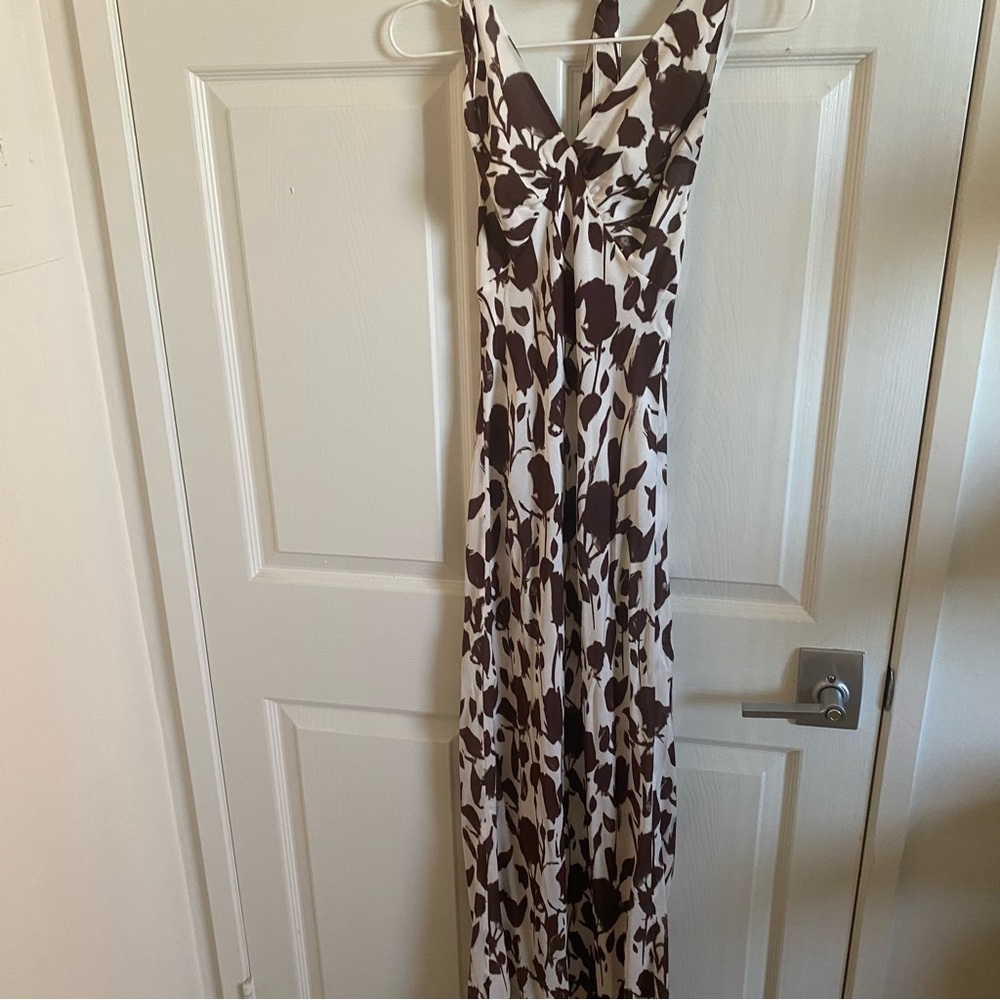 Realisation Par Halter Maxi Summer Dress Brown and White Floral